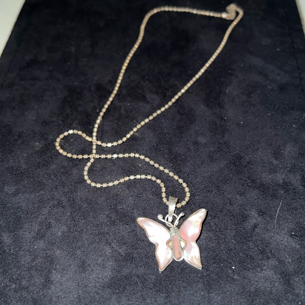 Vintage Sterling Silver Butterfly Pendant & Necklace